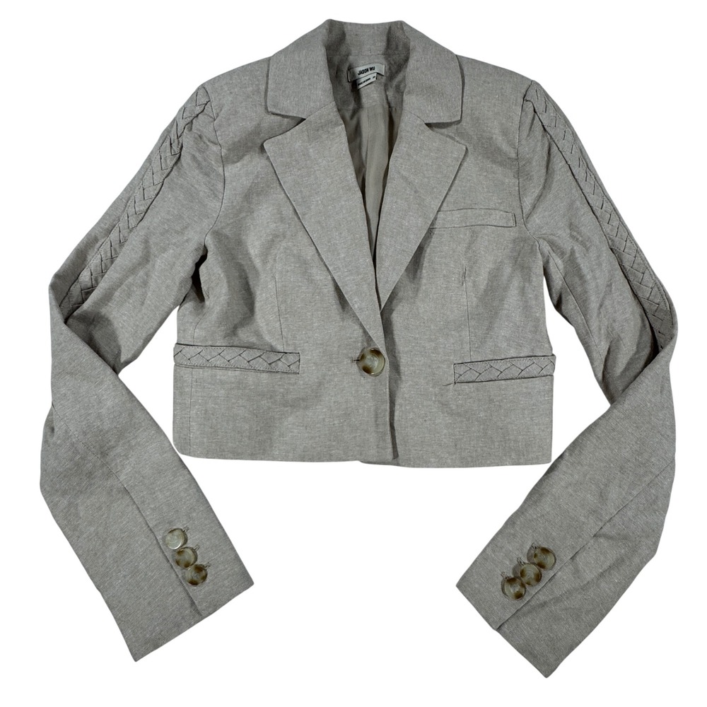 Jason Wu Braided Trim Cropped Linen Blend Blazer Women's XS Luxury Boho Chic